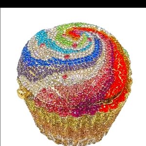 Cupcake Swarovski crystal clutch bag golden chain